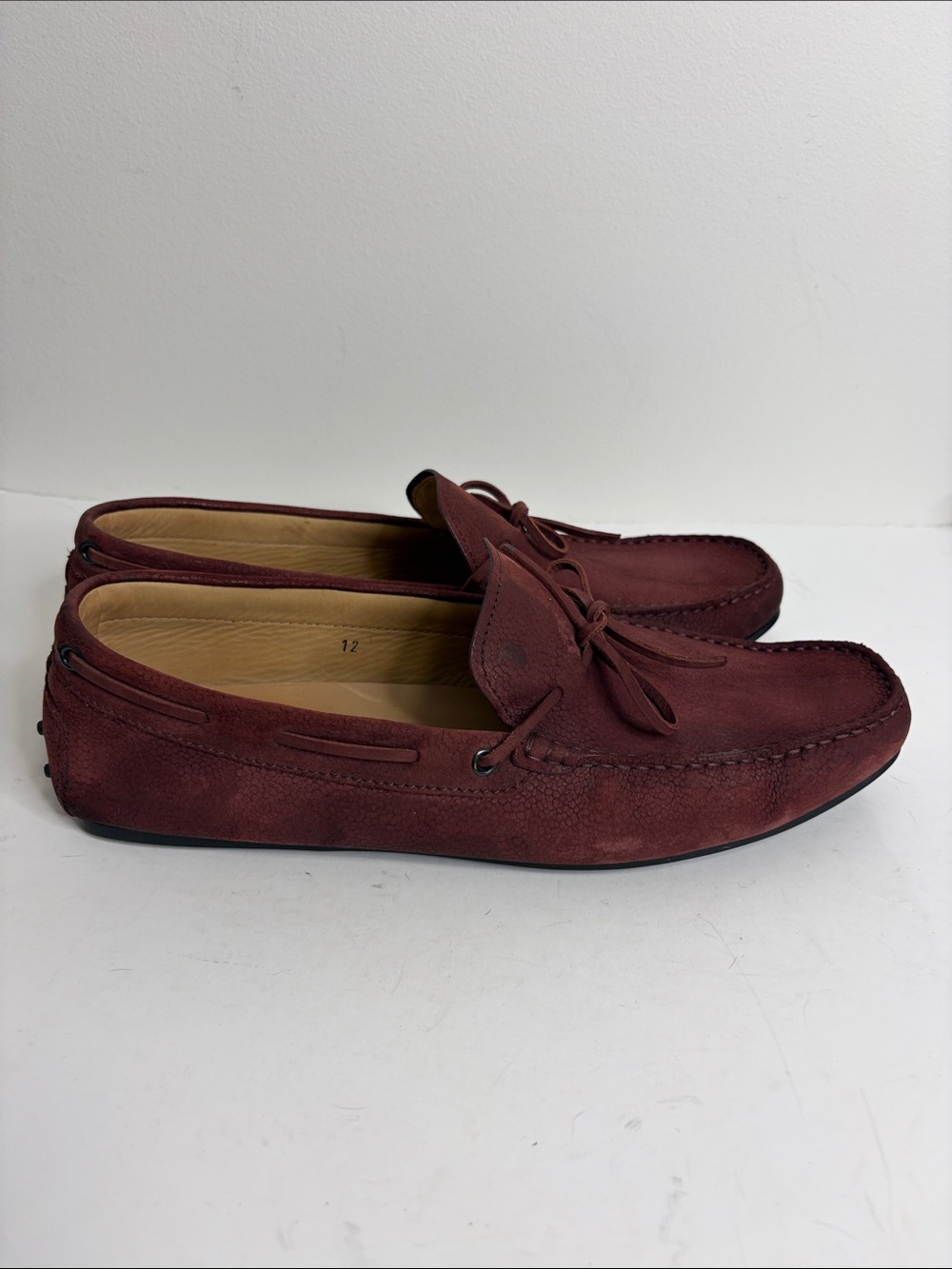 Tod's Gommino Loafers Mens UK 12 US 13.5 Red Leather Driving Shoes Boat Lace Up